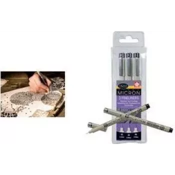 SAKURA Pigma Micron fineliner-pennenset, 3 zwarte pennen (0,20, 0,25, 0,35 mm), watervaste en lichtbestendige pigmentinkt, archiefkwaliteit XSDK3FD