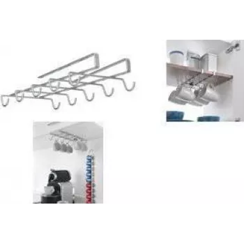 Metaltex My-Mug onderbouw-tassenhouder, zilvermetallic, 6 tassen, roestbestendig gecoat metaal, zonder boren 364928039