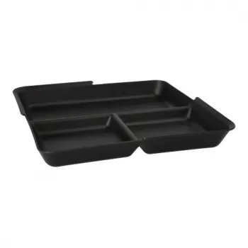 PAPSTAR Circulware herbruikbare tray, rechthoekig, 3 vakken, zwart, polypropyleen met 30% minerale vulstoffen, 1 stuk (97023)