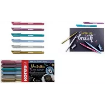 Kores vezelpen Brush Tip Marker Metallic Style brushpen in metallic kleuren, penspunt, ideaal voor kunst en knutselen - 1 stuk (M21461)