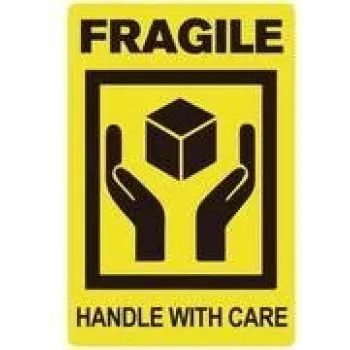 RILLPRINT 76860 Fragile / Handle With Care waarschuwingsetiketten, permanente lijm, zwart op geel, 100 x 50 mm, 500 etiketten per rol