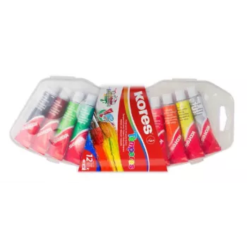 Kores tempera-kleurendoos, 12 hooggepigmenteerde kleuren in 12 ml aluminiumtubes, mengbaar, kunststofetui FF72412