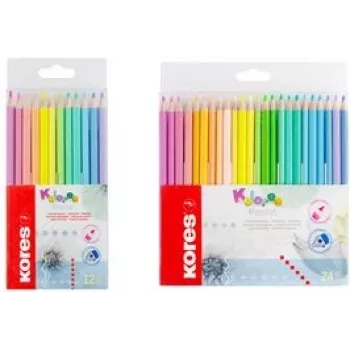 Kores Kolores Pastel driehoekige kleurpotloden, 12 verschillende pastelkleuren, 3 mm stift, hoge pigmentering, kartonnen etui BB93311
