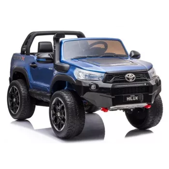 LEAN CARS Toyota Hilux DK-HL850 elektrische speelauto voor kinderen, blauw gelakt, 4x4, 2-zitter, afstandsbediening, LED-lichten, MP3, Bluetooth