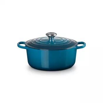 Le Creuset Signature ronde braadpan van gietijzer, 26 cm, 5,3 L, Marseille blauw