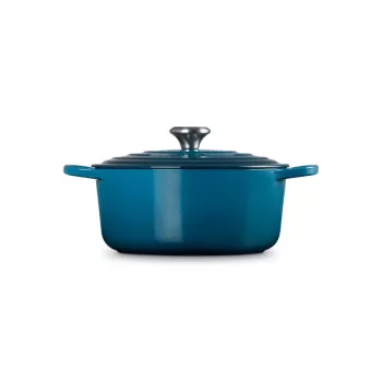 Le Creuset Signature ronde braadpan van gietijzer, 26 cm, 5,3 L, Marseille blauw