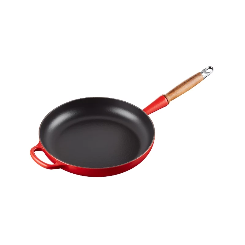 LE CREUSET gietijzeren koekenpan met houten handgreep 28 cm rood
