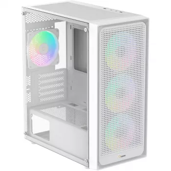Ocypus Gamma C50 ARGB witte mid-tower pc-behuizing, gehard glas, 3x ARGB-ventilatoren