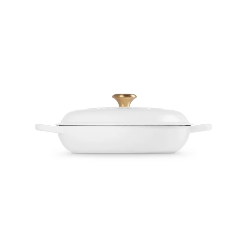 LE CREUSET platte gietijzeren braadpan 30cm 3,5L wit