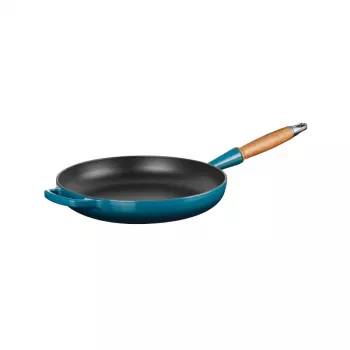 LE CREUSET gietijzeren pan met houten handgreep Ø28cm blauw