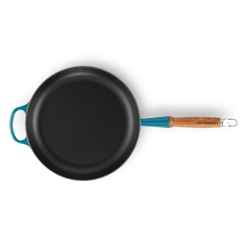 LE CREUSET gietijzeren pan met houten handgreep Ø28cm blauw