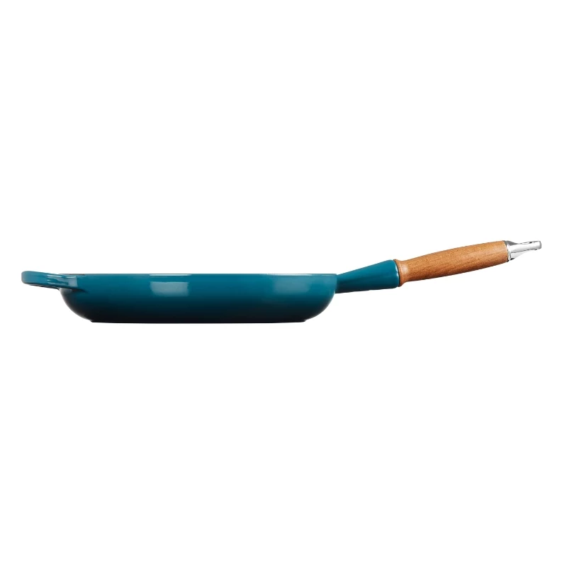 LE CREUSET gietijzeren pan met houten handgreep Ø28cm blauw