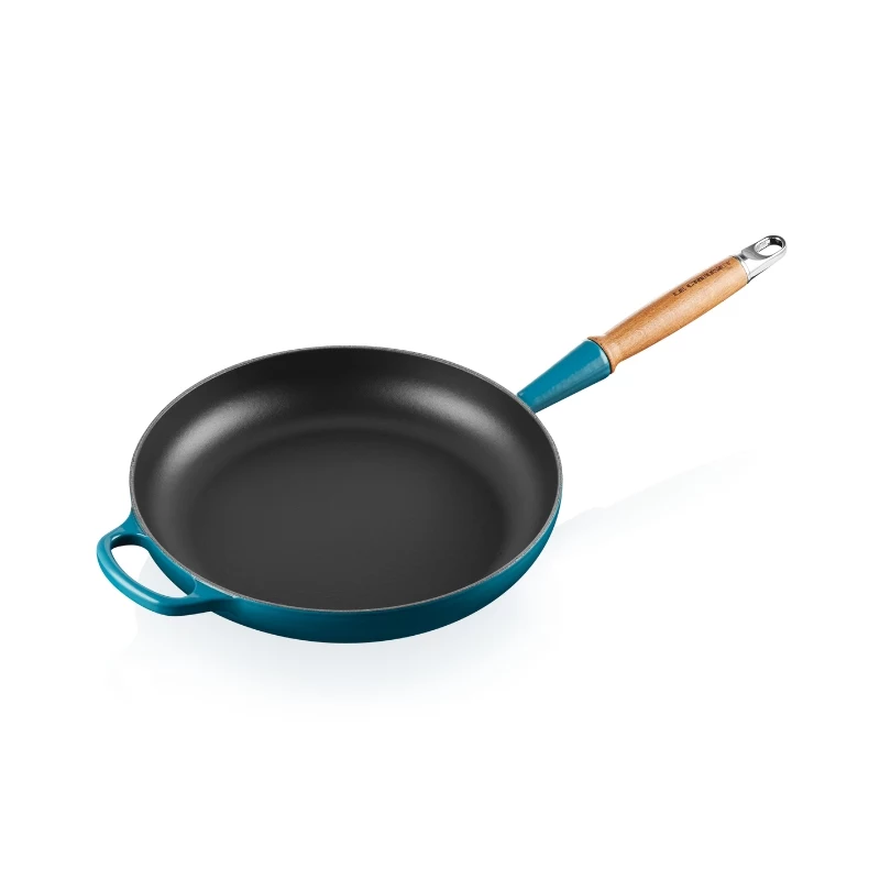 LE CREUSET gietijzeren pan met houten handgreep Ø28cm blauw