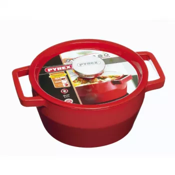 Pyrex gietijzeren ronde ovenschaal 2,2L Ø20cm rood