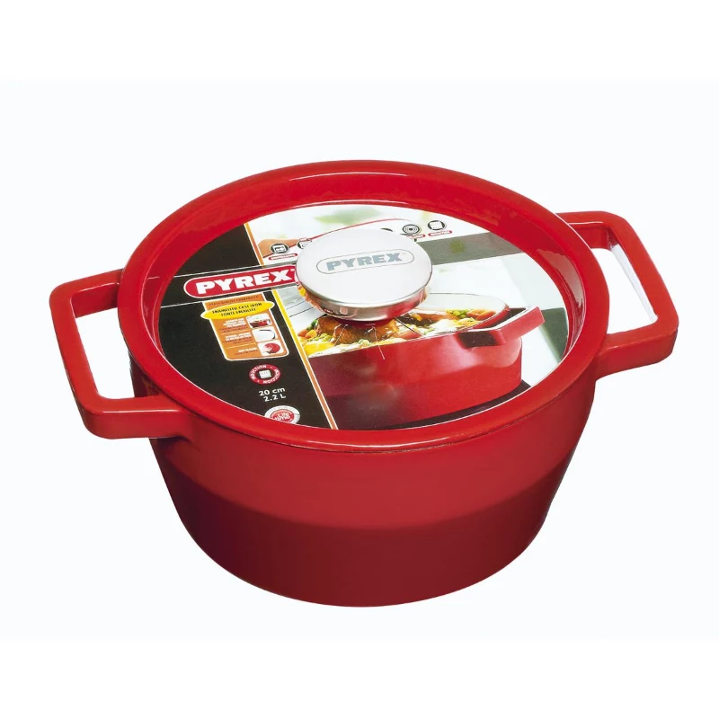 Pyrex gietijzeren ronde ovenschaal 2,2L Ø20cm rood