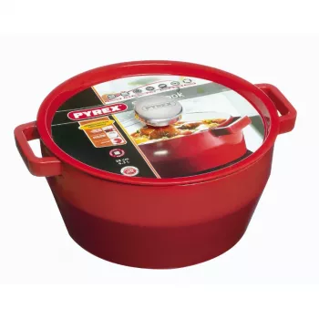 PYREX gietijzeren pan 6,8L rond 28cm rood