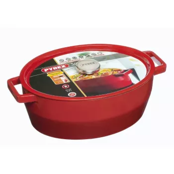 Pyrex gietijzeren braadpan ovaal 5,8L rood 33x25cm