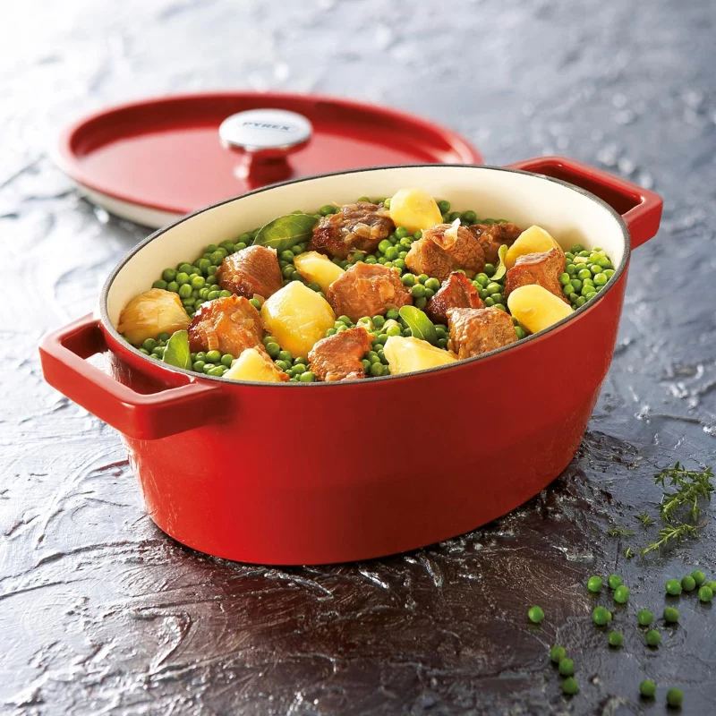 Pyrex gietijzeren braadpan ovaal 5,8L rood 33x25cm