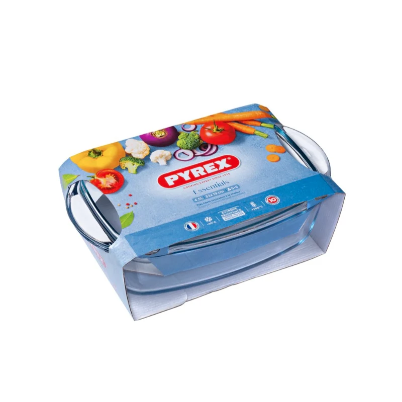 PYREX glazen bewaarbak met deksel 4,5L rechthoekig Essentials 33x20x14cm