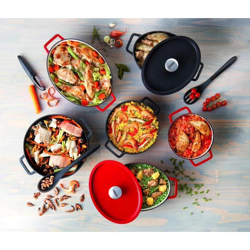 Pyrex gietijzeren braadpan ovaal 3,8L rood 29x21cm