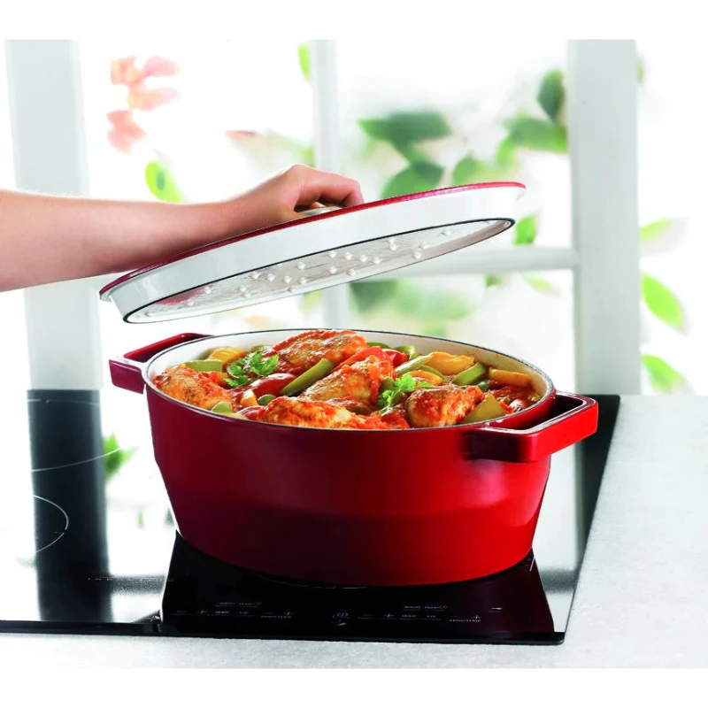 Pyrex gietijzeren braadpan ovaal 3,8L rood 29x21cm
