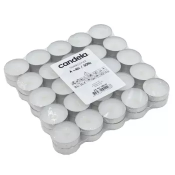 CANDELA theelichtjes 75 st. – witte ongeparfumeerde paraffine-theelichtjes in aluminiumcupjes, 3,5-4u brandduur