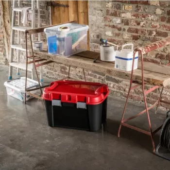 KETER DIY Totem 60L opbergbox met deksel, 59 x 39,5 x 36 cm, zwart/rood