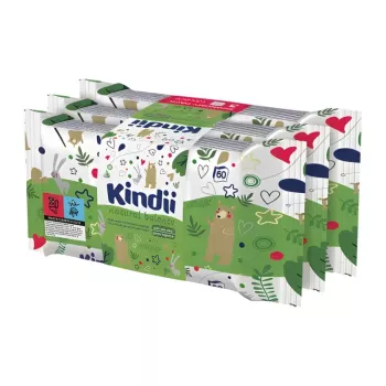 Kindii Natural Balance baby vochtige doekjes set 3x60 stuks - parfumvrij, hypoallergeen, alcoholvrij