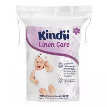 Kindii Linen Care baby wattenpads, 100% zuivere katoen, hypoallergeen, dermatologisch getest, 50 stuks