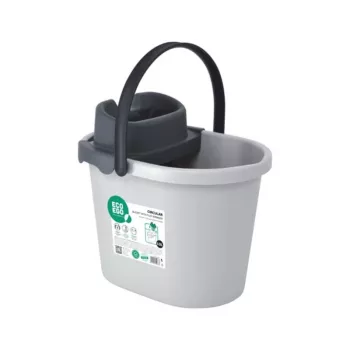 ECO EGO ovale emmer met platte drukknop-wringer, 10 L, grijs/groen, polypropyleen