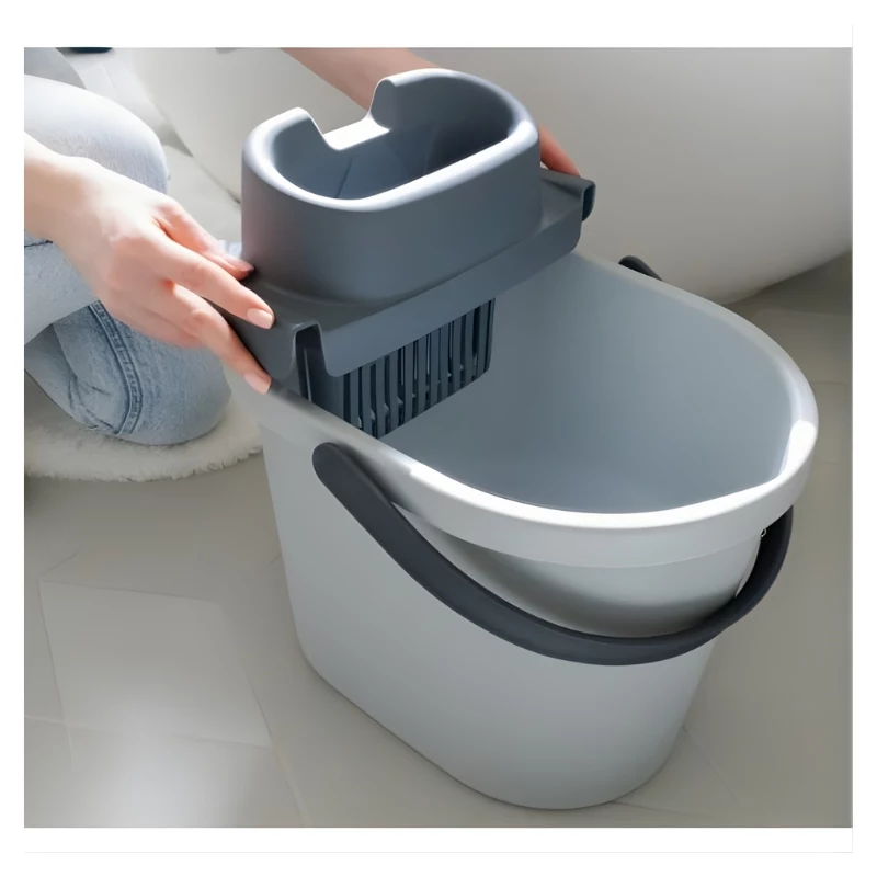 ECO EGO ovale emmer met platte drukknop-wringer, 10 L, grijs/groen, polypropyleen