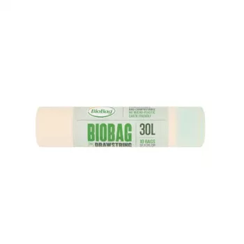 BioBag composteerbare vuilniszakken met trekband 30L, 10 stuks per rol, 50x60 cm, groen