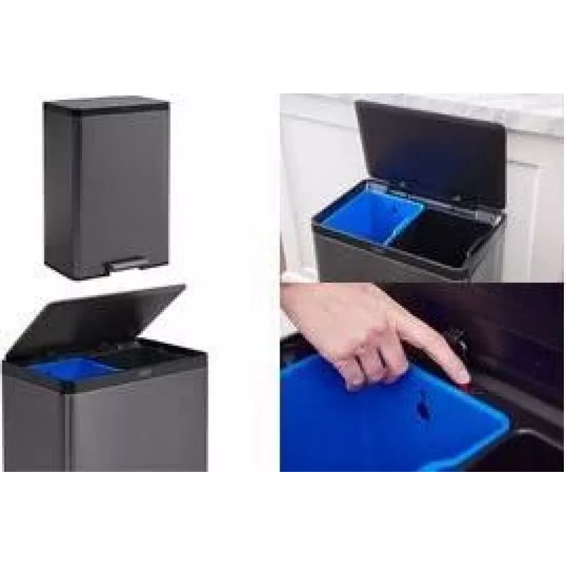 Rubbermaid Elite Dual Stream 39L RVS recyclingbak met voetpedaal, 2 vakken 2145987