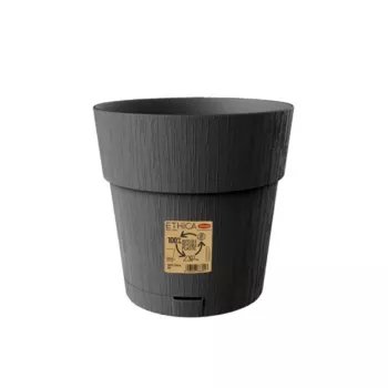 STEFANPLAST Ethica ronde bloempot met schotel, 25 cm, grijs, gerecycled kunststof