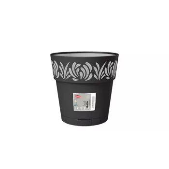 STEFANPLAST Gaia bloempot met schotel, rond, 20 cm diameter, 19 cm hoogte, 6 L, zwart