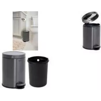 Rubbermaid pedaalemmer, rond, 6 liter, donkergrijs RVS met uitneembare kunststof binnenemmer 2179250
