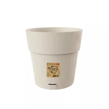 STEFANPLAST Ethica ronde bloempot met schotel, wit, 25 cm diameter, 25 cm hoogte, 12,3 L, UV- en vorstbestendig polypropyleen, binnen/buiten