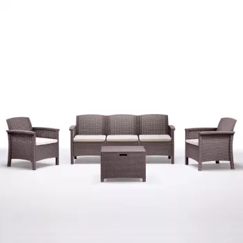 BICA tuinmeubelset Venezia 3 beige - 5-zits outdoor lounge met aluminium frame, touwvlechtwerk en tafel van gehard glas