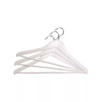 ORDINETT kledinghangers van hout 3-pack, wit, 45 cm, verchroomde draaihaak, broekstang
