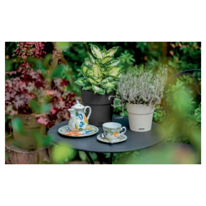 STEFANPLAST Ethica ronde bloempot met schotel, bruin, 40x39 cm, 25 L