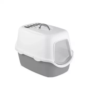 STEFANPLAST Cathy gesloten kattenbak met actief koolfilter, wit/grijs, 56x40x40 cm