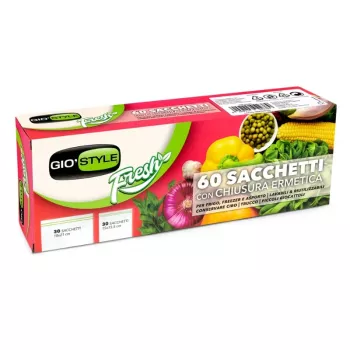 GIOSTYLE hermetische voedselzakken 60 stuks (30 x 18x21 cm + 30 x 15x15.5 cm) - zip-lock, geschikt voor vriezer