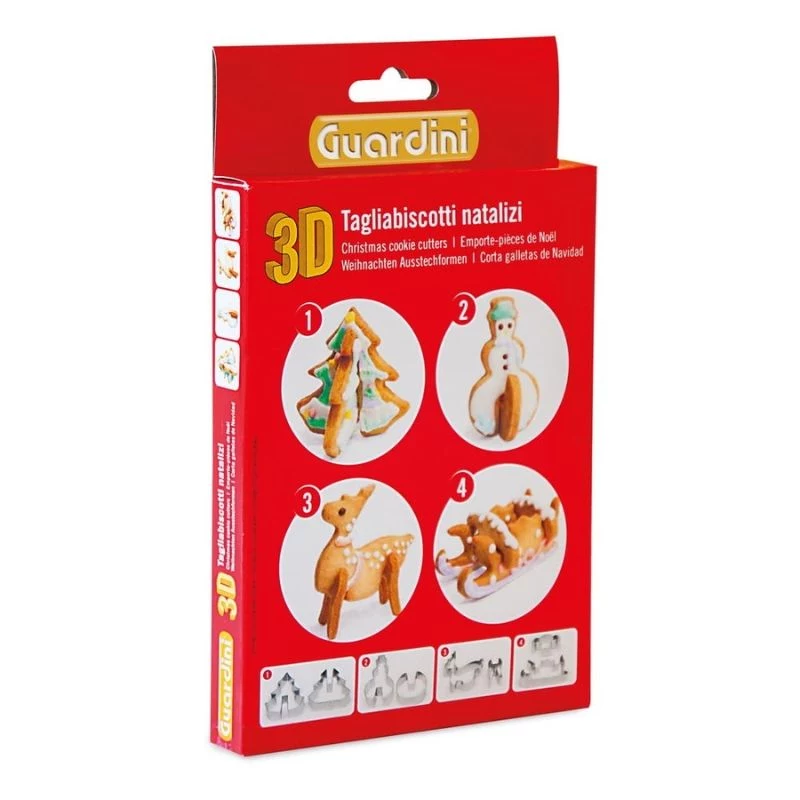 GUARDINI 3D peperkoek bakvormset met 4 vormen in een doos 21 x 12,5 x 2 cm