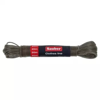 SAUBER 20m waslijn met stalen kern en PVC-coating, wit