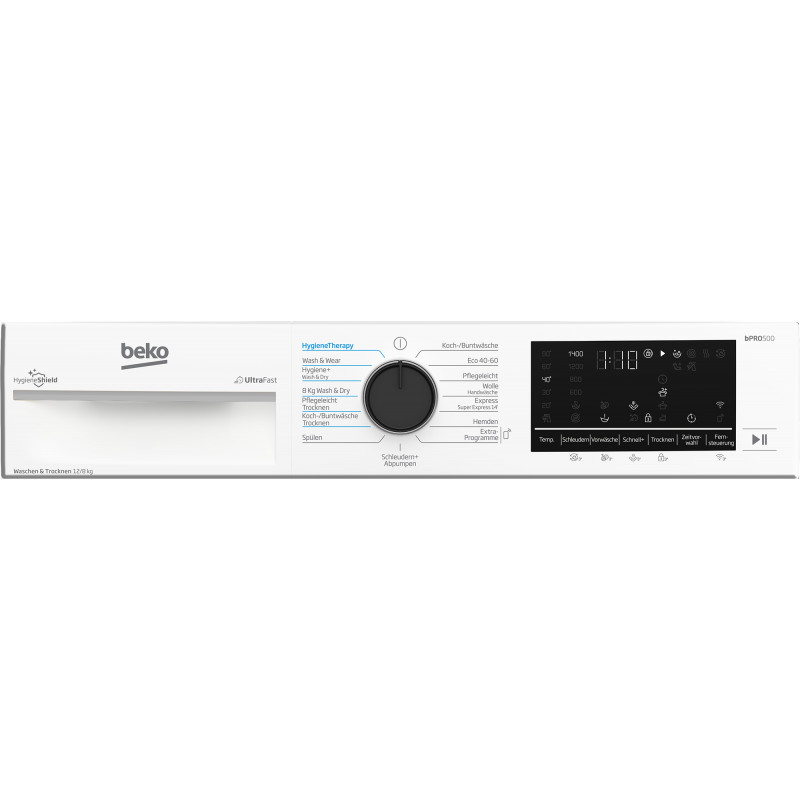 Beko B3DFT512447W was-droogcombinatie 12 kg / 8 kg, 1400 t/min, energieklasse D, wit