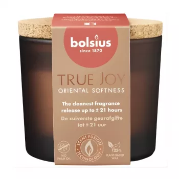 Bolsius True Joy Oriental Softness geurkaars in glas met kurkdeksel, Ø66x83 mm