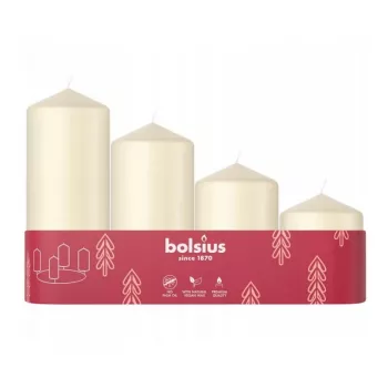 Bolsius cilinderkaarsen set, 4 stuks, 120/100/80/60 x 48 mm, crème