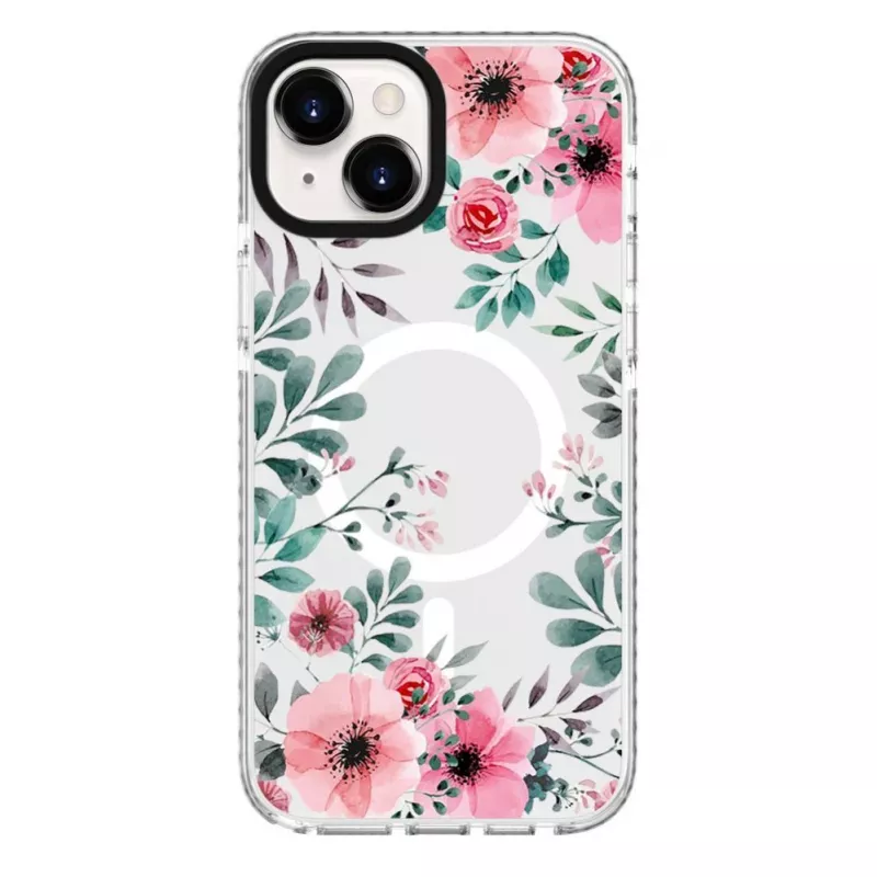 Evelatus iPhone 15 Plus transparant MagSafe hoesje met bloemenpatroon