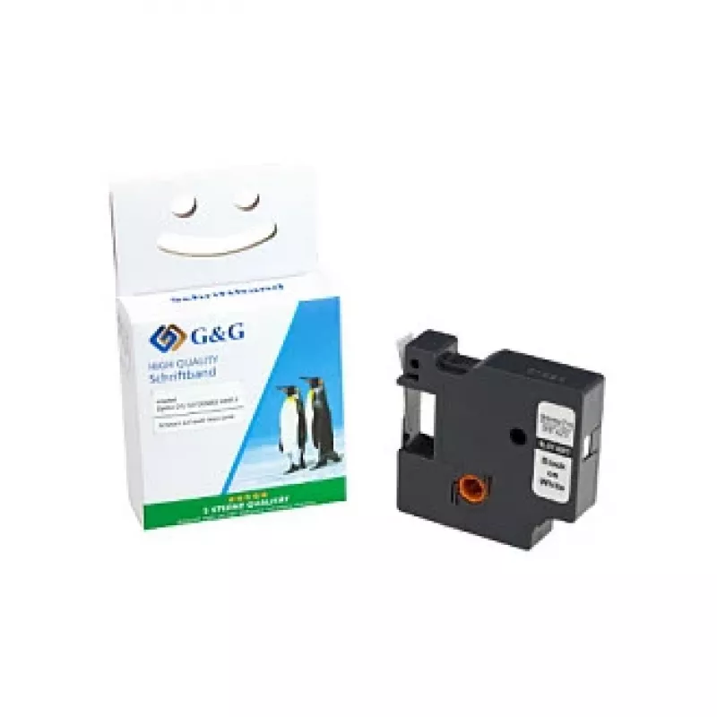 G&G compatibele labeltape 9mm x 7m zwart op wit voor Dymo D1 40913