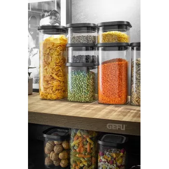 GEFU PANTRY rechthoekige bewaardoos 2,5 L zwart, transparant 1 stuk